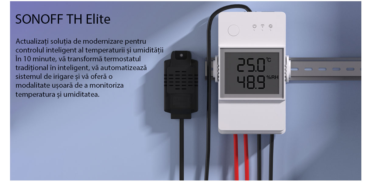 Releu inteligent Wi-Fi Sonoff THR320D, Temperatura & umiditate, Monitor LCD