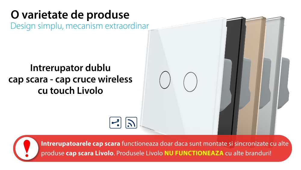Intrerupator Dublu Cap Scara / Cruce Wireless cu Touch LIVOLO – Serie Noua