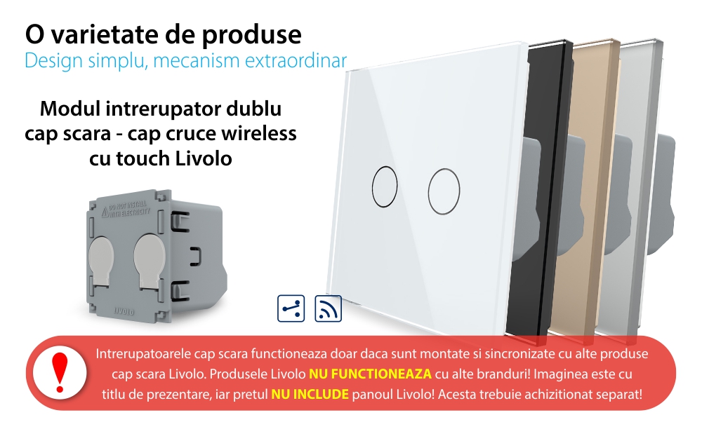 Modul Intrerupator Dublu Cap Scara / Cruce Wireless cu Touch LIVOLO – Serie Noua