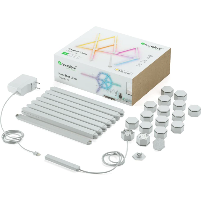 Kit 15 Panouri luminoase Nanoleaf Lines Starter Kit, Iluminare LED RGBW, Wi-Fi, Sincronizare muzica, Compatibil cu asistenti vocali (Compatibil imagine noua idaho.ro
