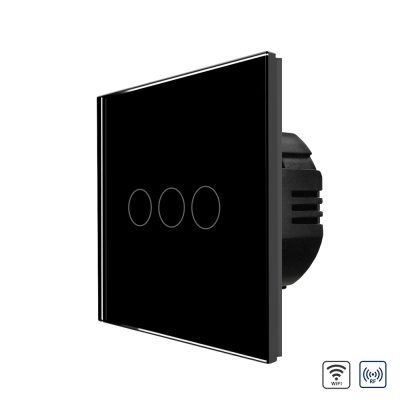 Intrerupator Triplu Wi-Fi + RF433 cu Touch din Sticla LUXION culoare neagra