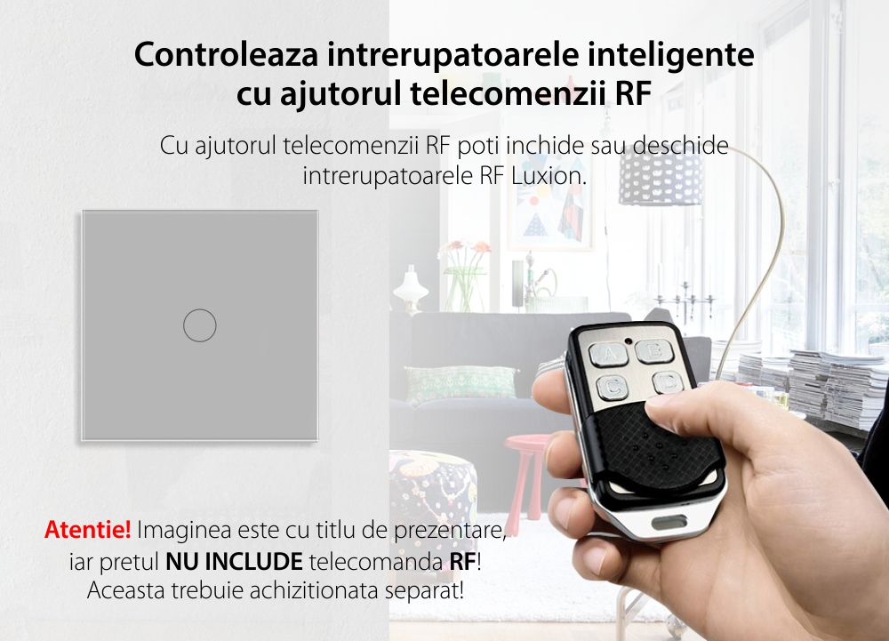 Intrerupator Simplu Wi-Fi + RF433 cu Touch din Sticla LUXION