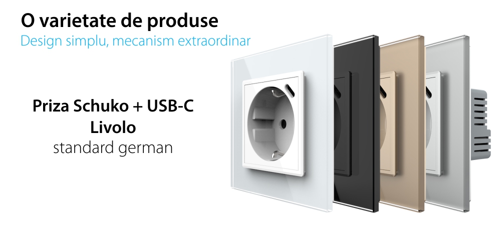 Priza Schuko + USB-C LIVOLO, Standard German – Serie Noua