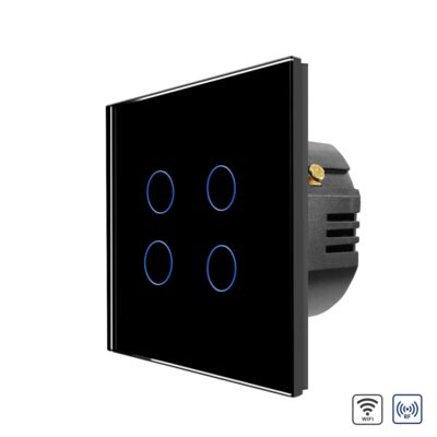 Intrerupator Cvadruplu Wi-Fi + RF433 cu Touch din Sticla LUXION culoare neagra