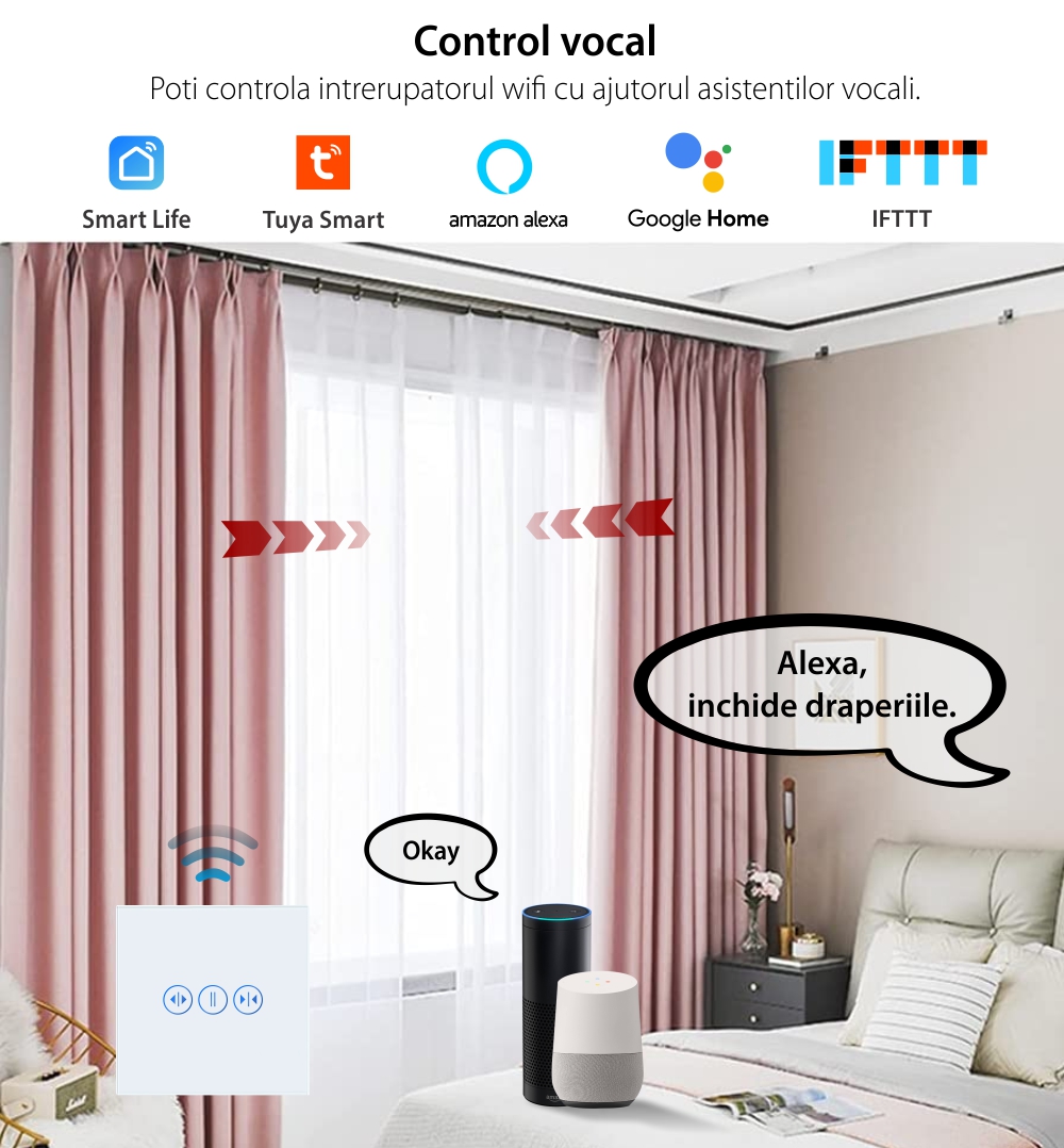 Intrerupator Wi-Fi Draperie cu Touch din Sticla LUXION