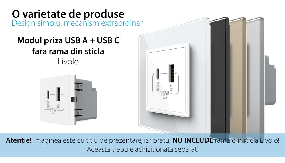 Modul Priza USB-A + USB-C LIVOLO – Serie Noua