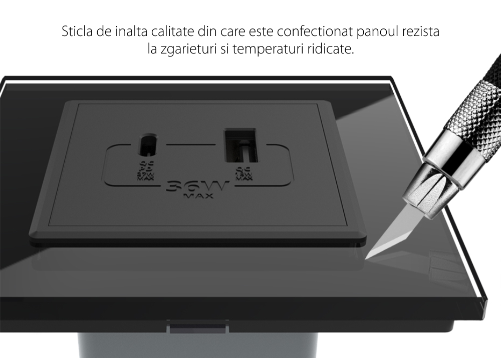 Priza USB-A + USB-C cu Rama Din Sticla LIVOLO – Serie Noua