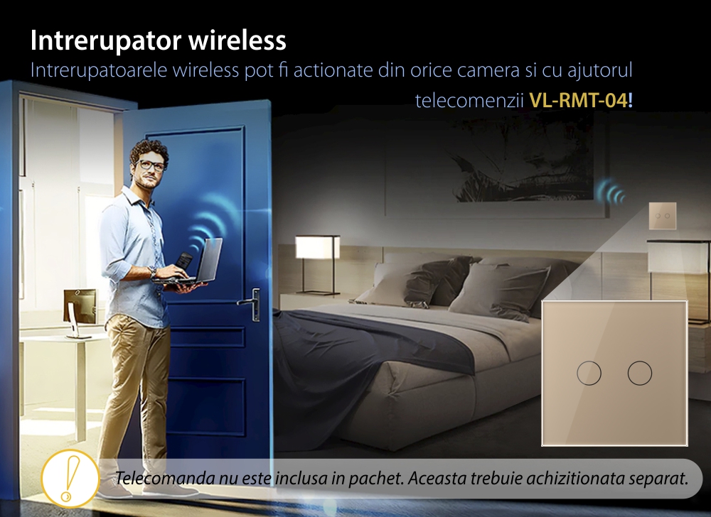 Intrerupator Dublu Wireless si Variator LIVOLO cu Touch Din Sticla – Serie Noua