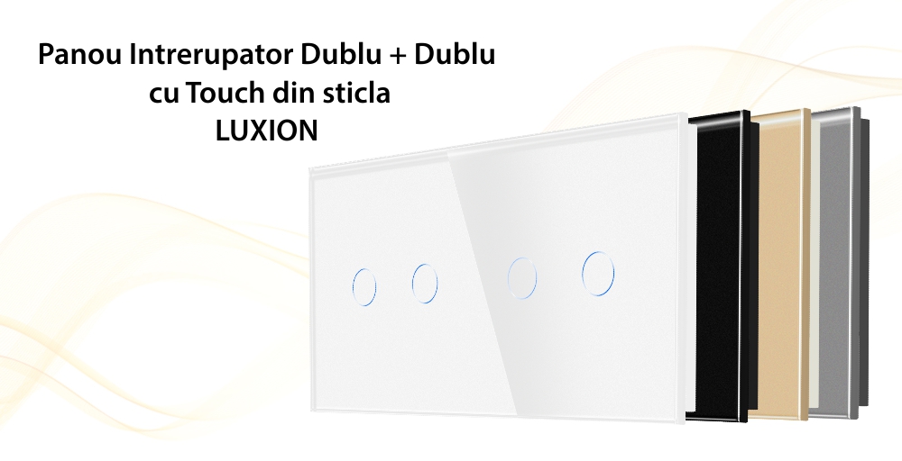 Panou Intrerupator Dublu + Dublu cu Touch Din Sticla LUXION