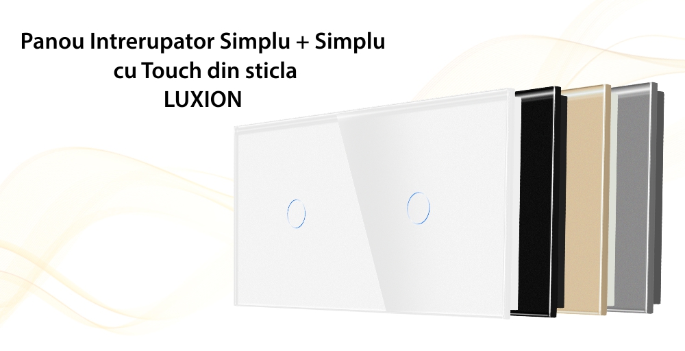 Panou Intrerupator Simplu + Simplu cu Touch Din Sticla LUXION