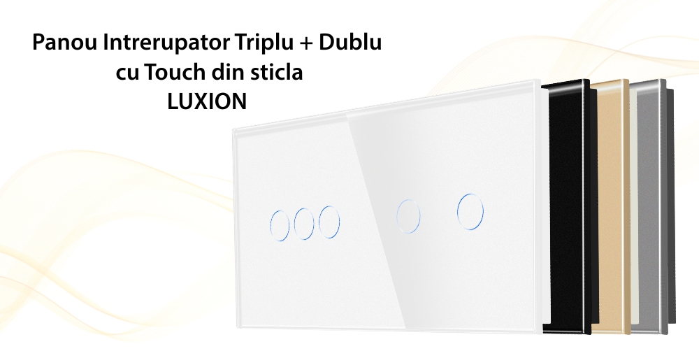 Panou Intrerupator Triplu + Dublu cu Touch Din Sticla LUXION