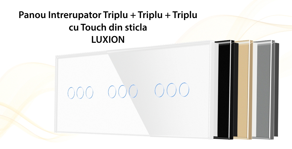Panou Intrerupator Triplu + Triplu + Triplu cu Touch Din Sticla LUXION