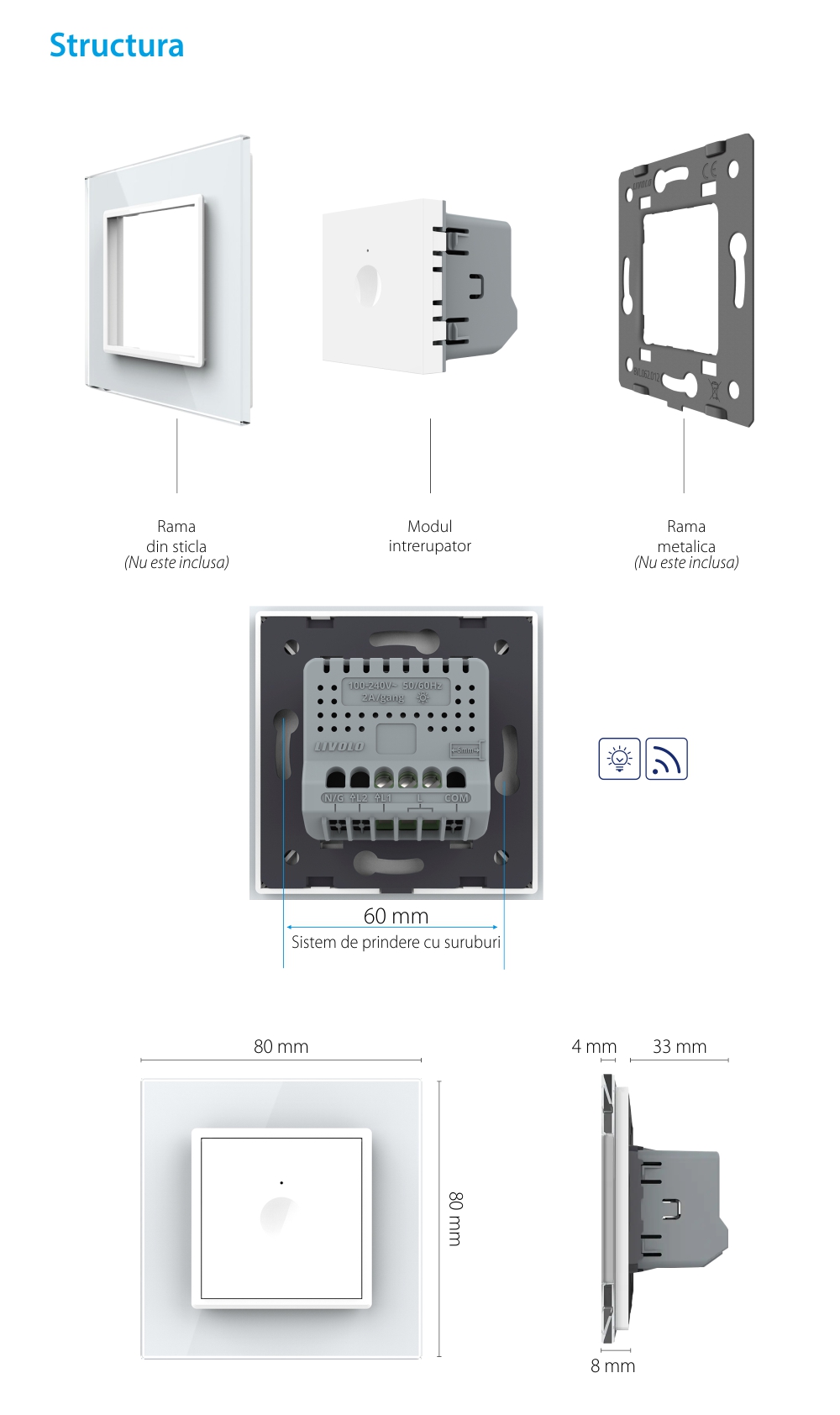 Modul Intrerupator Simplu cu Dimmer, Wireless si Touch LIVOLO – Serie Noua