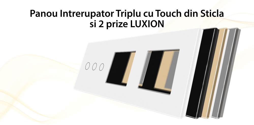 Panou Intrerupator Triplu cu Touch si 2 Prize Din Sticla LUXION