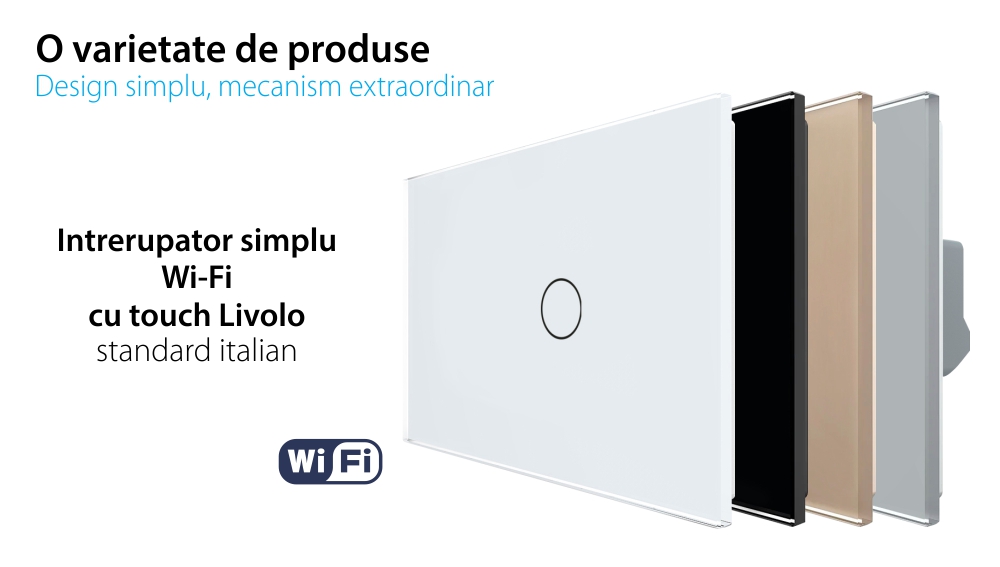 Intrerupator Simplu Wi-Fi cu Touch LIVOLO din Sticla, Standard Italian – Serie Noua