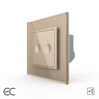 Intrerupator Dublu Cap Scara / Cruce cu Touch LIVOLO cu Rama din Sticla – Protocol Zigbee EC culoare aurie