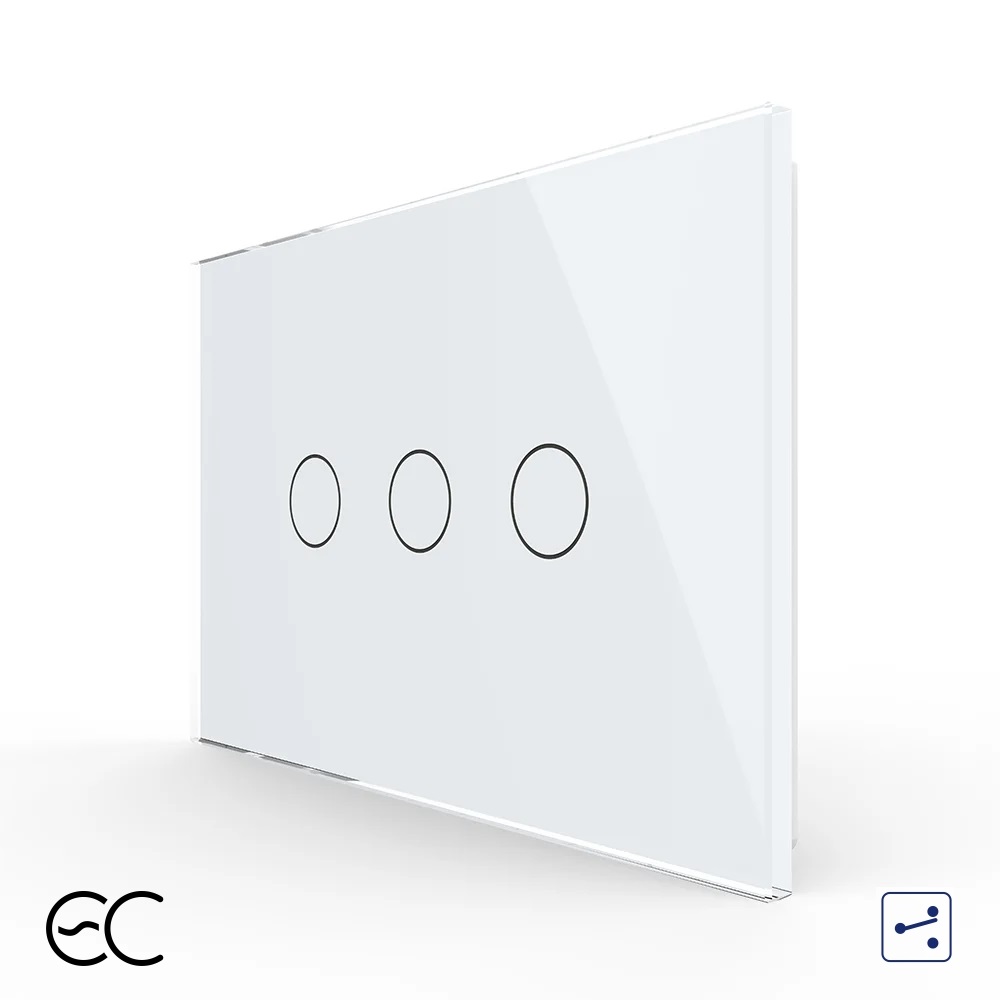 Intrerupator Triplu Cap Scara / Cruce cu Touch LIVOLO din Sticla, Standard Italian – protocol ZigBee EC