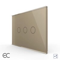 Intrerupator Triplu Cap Scara / Cruce cu Touch LIVOLO din Sticla, Standard Italian – protocol ZigBee EC culoare aurie