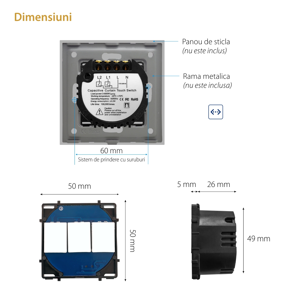 Modul Intrerupator Draperie cu Touch LUXION