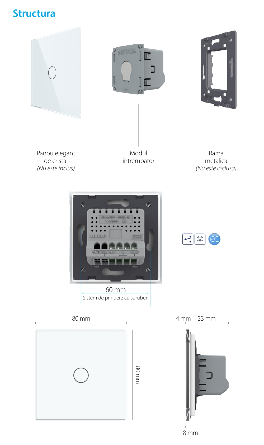 Modul Intrerupator Cap Scara / Cruce cu Dimmer cu Touch LIVOLO – Protocol Zigbee EC