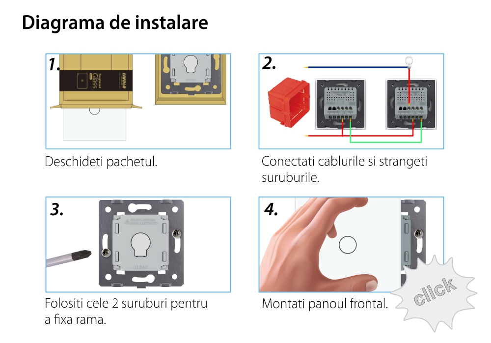 Intrerupator Simplu Cap Scara / Cruce cu Dimmer cu Touch LIVOLO din Sticla – Protocol ZigBee EC