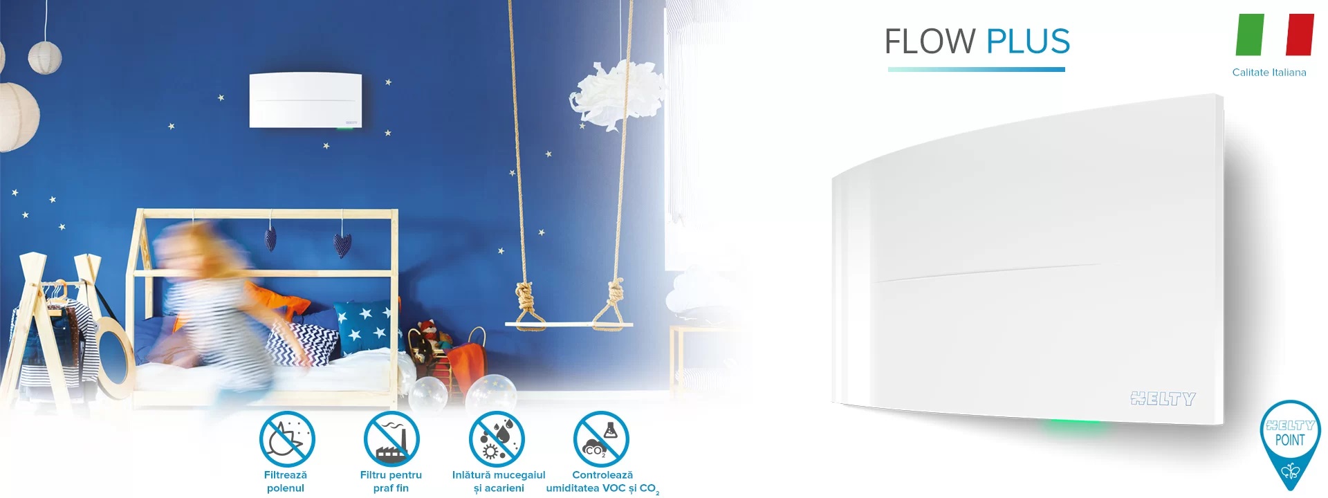 Recuperator de Caldura Helty Flow Elite cu Filtru F7+G4, Suprafata 42 m², Functie Free Cooling, Senzor CO2 & VOC