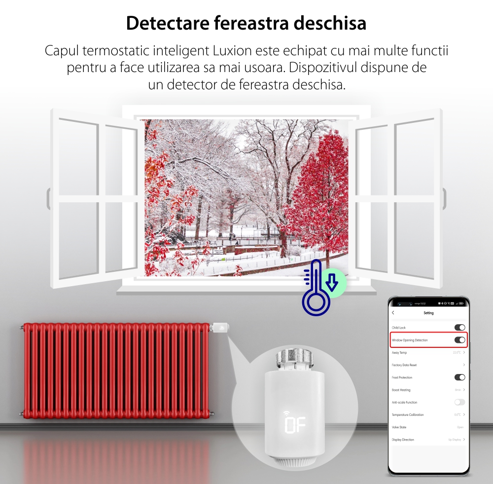 Cap Termostatic LUXION Pentru Calorifer cu Protocol Zigbee