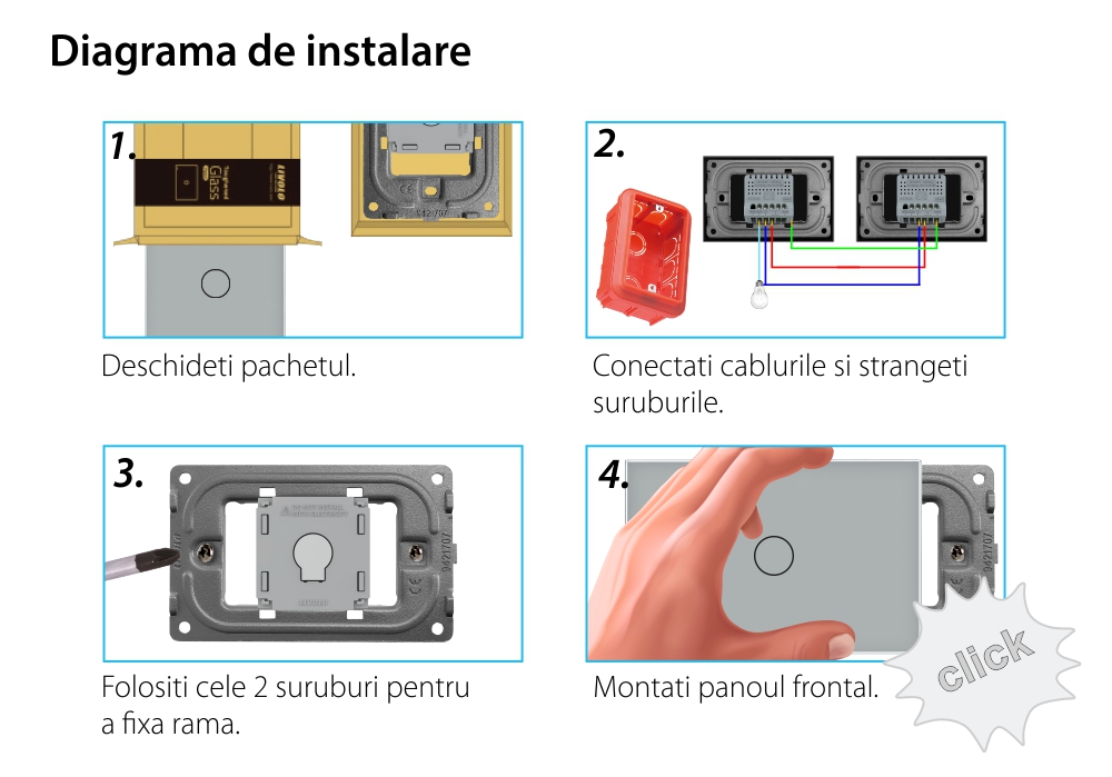 Intrerupator Simplu Cap Scara / Cruce Wi-Fi cu Touch LIVOLO, standard italian – Serie Noua