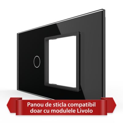 Panou Intrerupator Simplu cu Priza LIVOLO din Sticla, Standard Italian – 4M culoare neagra