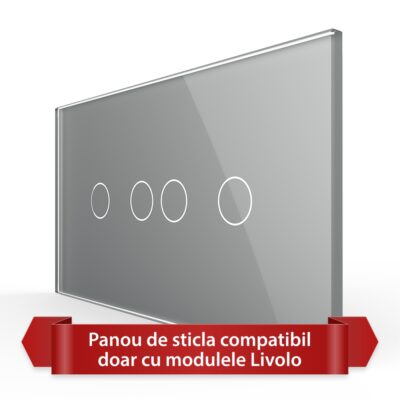 Panou Intrerupator Dublu + Dublu cu Touch LIVOLO din Sticla, Standard Italian – 4M culoare gri