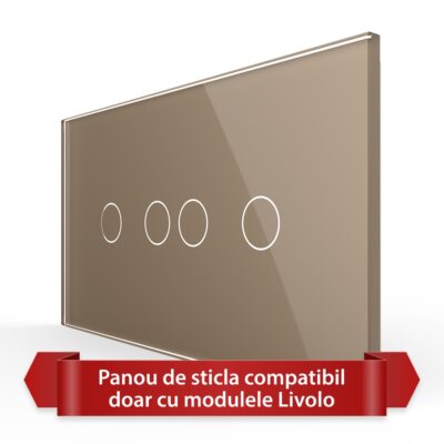 Panou Intrerupator Dublu + Dublu cu Touch LIVOLO din Sticla, Standard Italian – 4M culoare aurie