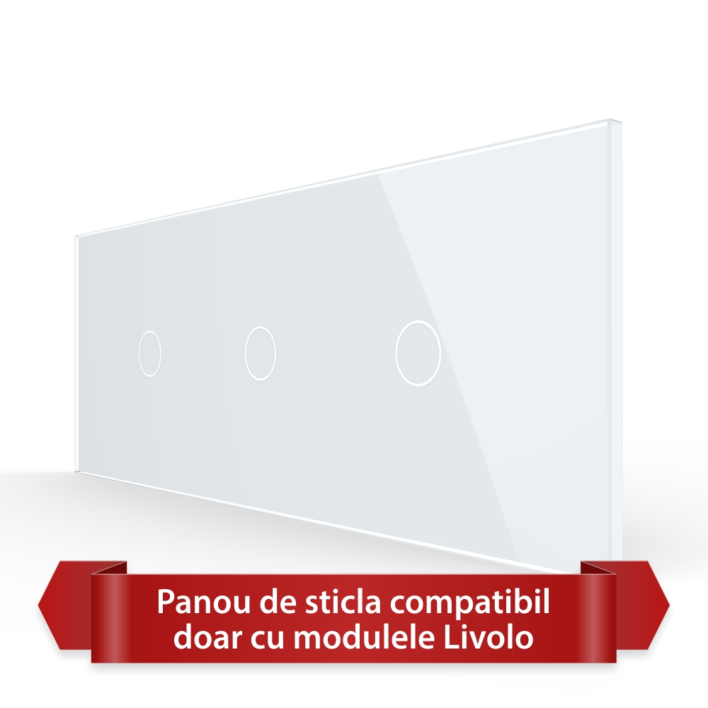 Panou Intrerupator Simplu + Simplu + Simplu cu Touch LIVOLO din Sticla, Standard Italian – 6/7M