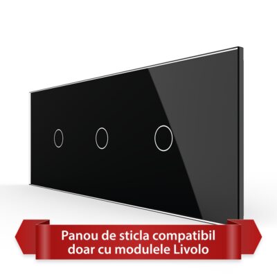 Panou Intrerupator Simplu + Simplu + Simplu cu Touch LIVOLO din Sticla, Standard Italian – 6/7M culoare neagra