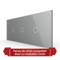 Panou Intrerupator Simplu + Simplu + Simplu cu Touch LIVOLO din Sticla, Standard Italian – 6/7M culoare gri