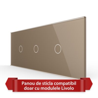 Panou Intrerupator Simplu + Simplu + Simplu cu Touch LIVOLO din Sticla, Standard Italian – 6/7M culoare aurie