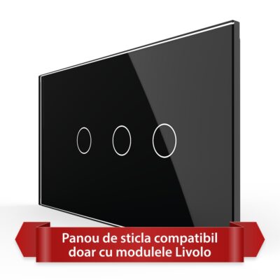 Panou Intrerupator Simplu + Dublu cu Touch LIVOLO din Sticla, Standard Italian – 4M culoare neagra