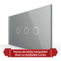 Panou Intrerupator Simplu + Dublu cu Touch LIVOLO din Sticla, Standard Italian – 4M culoare gri