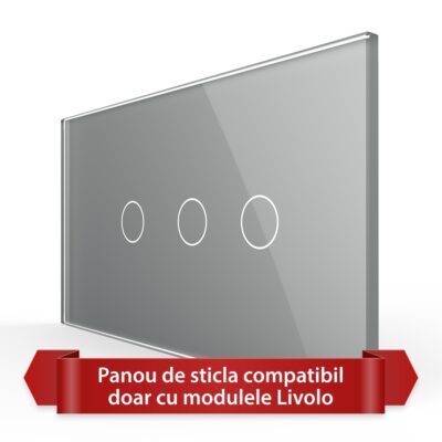 Panou Intrerupator Simplu + Dublu cu Touch LIVOLO din Sticla, Standard Italian – 4M culoare gri