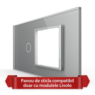 Panou Intrerupator Simplu cu Priza LIVOLO din Sticla, Standard Italian – 4M culoare gri