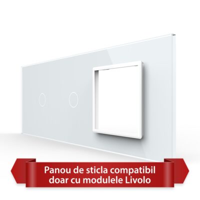 Panou Intrerupator Simplu + Simplu cu Priza LIVOLO din Sticla, Standard Italian – 6/7M