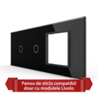 Panou Intrerupator Simplu + Simplu cu Priza LIVOLO din Sticla, Standard Italian – 6/7M culoare neagra