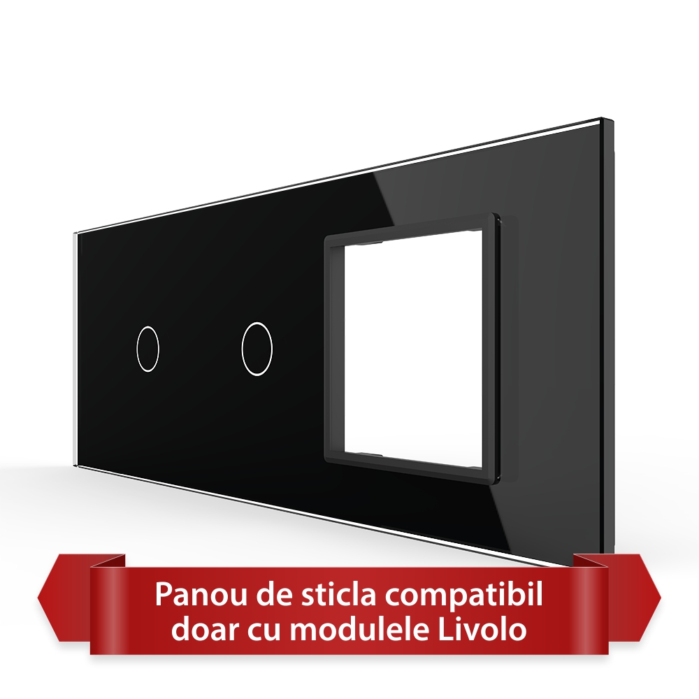 Panou Intrerupator Simplu + Simplu cu Priza LIVOLO din Sticla, Standard Italian – 6/7M - 4 | YEO