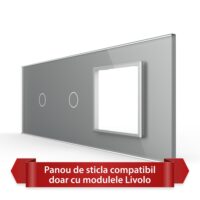 Panou Intrerupator Simplu + Simplu cu Priza LIVOLO din Sticla, Standard Italian – 6/7M culoare gri