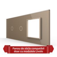 Panou Intrerupator Simplu + Simplu cu Priza LIVOLO din Sticla, Standard Italian – 6/7M culoare aurie