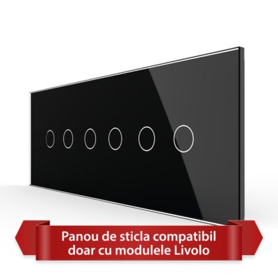 Panou Intrerupator Dublu + Dublu + Dublu cu Touch LIVOLO din Sticla, Standard Italian – 6/7M culoare neagra