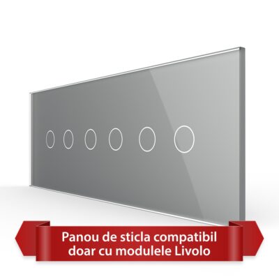 Panou Intrerupator Dublu + Dublu + Dublu cu Touch LIVOLO din Sticla, Standard Italian – 6/7M culoare gri