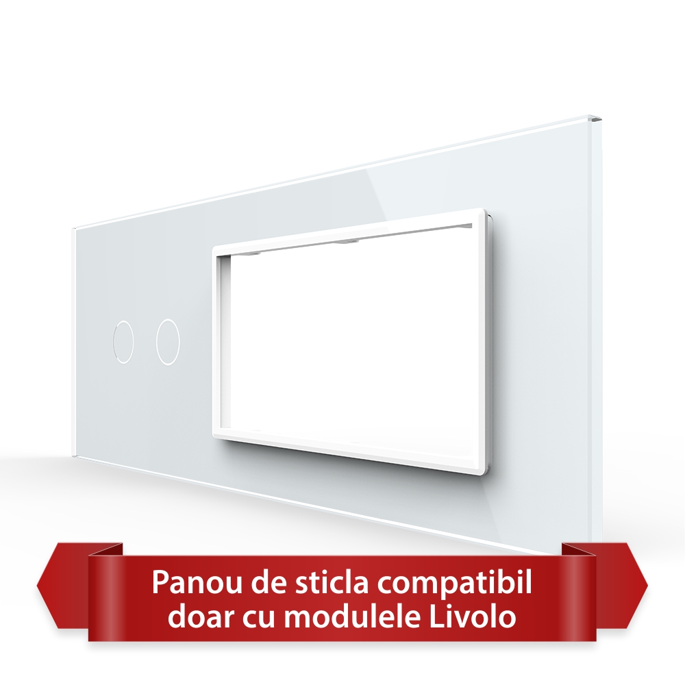 Panou Intrerupator Dublu cu 2 Prize LIVOLO din Sticla, Standard Italian – 6/7M