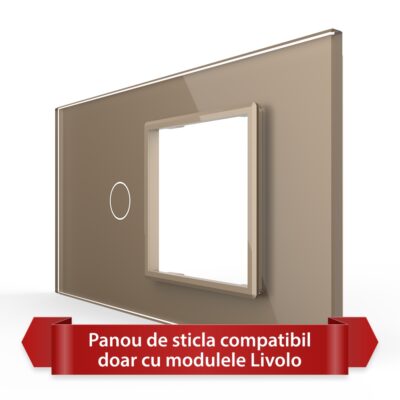 Panou Intrerupator Simplu cu Priza LIVOLO din Sticla, Standard Italian – 4M culoare aurie