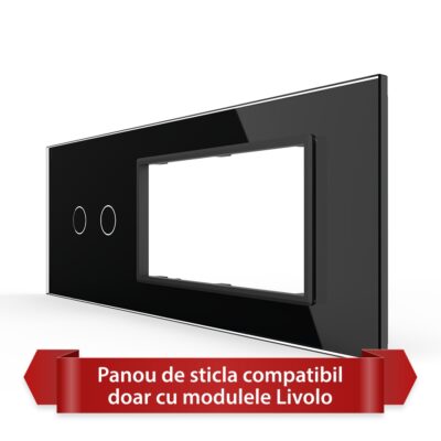 Panou Intrerupator Dublu cu 2 Prize LIVOLO din Sticla, Standard Italian – 6/7M culoare neagra