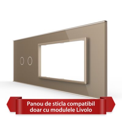 Panou Intrerupator Dublu cu 2 Prize LIVOLO din Sticla, Standard Italian – 6/7M culoare aurie